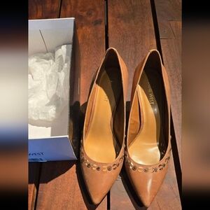 Nine West Tan Heels with Gold Accents